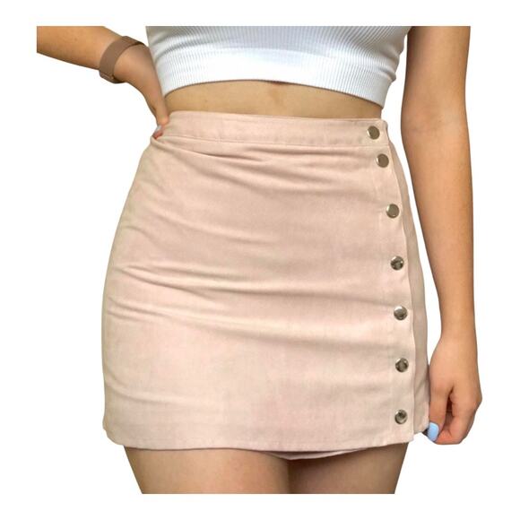 H&M size small/4 mini Blush pink Suede wrap button up & burgundy Skater skirt - Picture 2 of 11